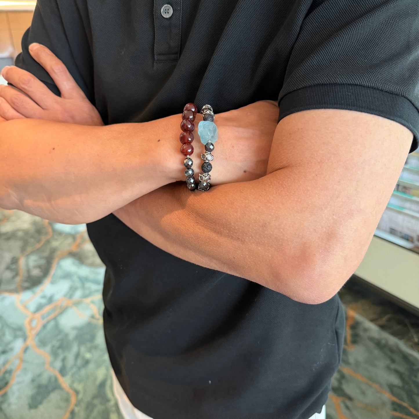 Hematite and carnelian men’s bracelet