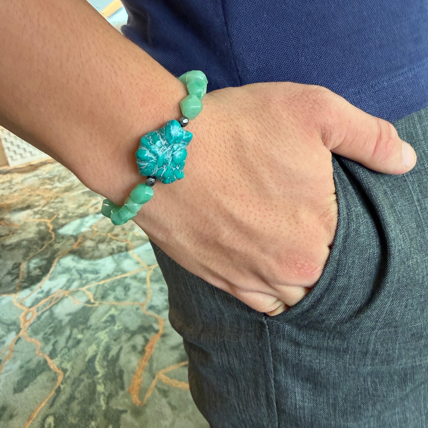 New jade and turquoise nugget men’s bracelet
