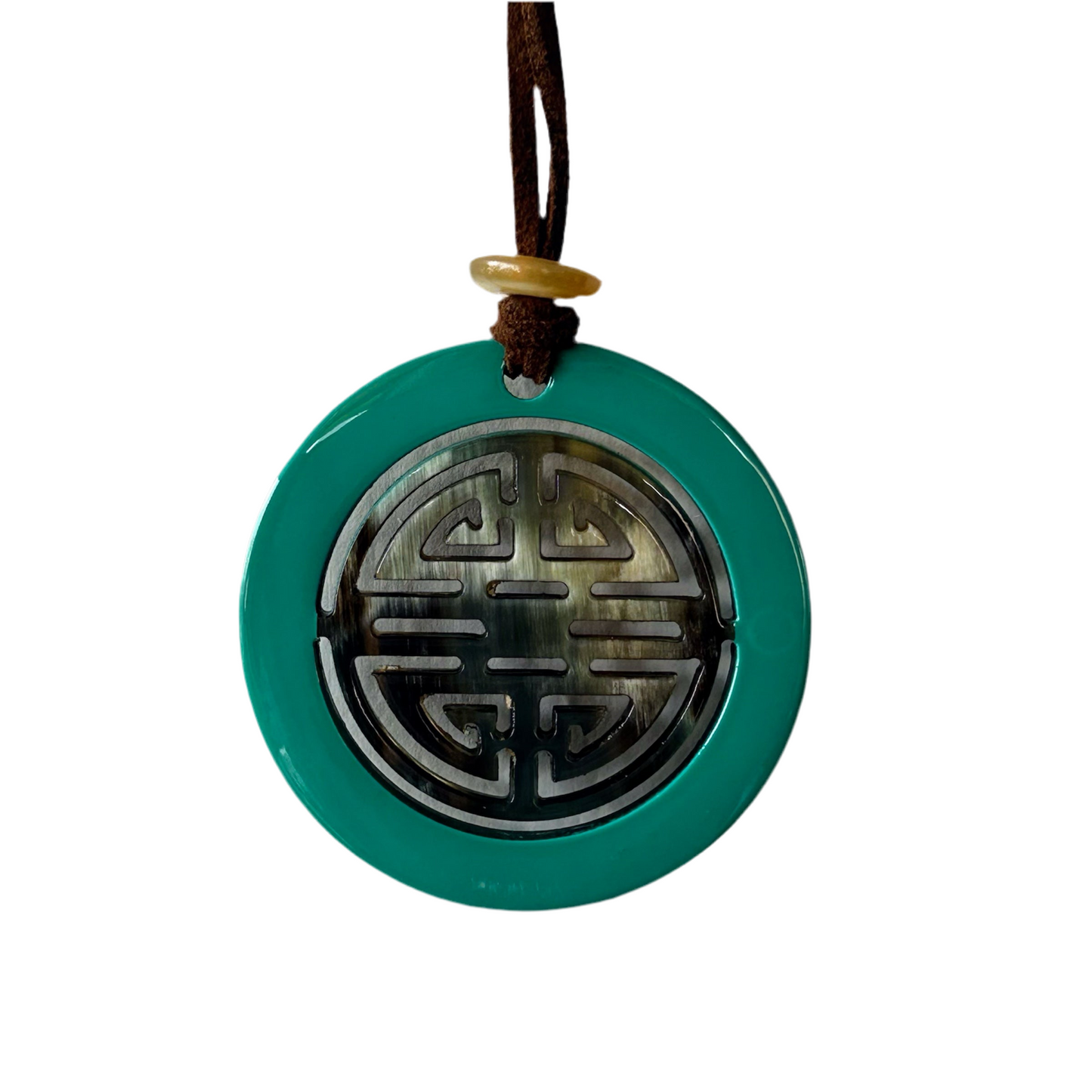 Small round buffalo horn and lacquer pendant