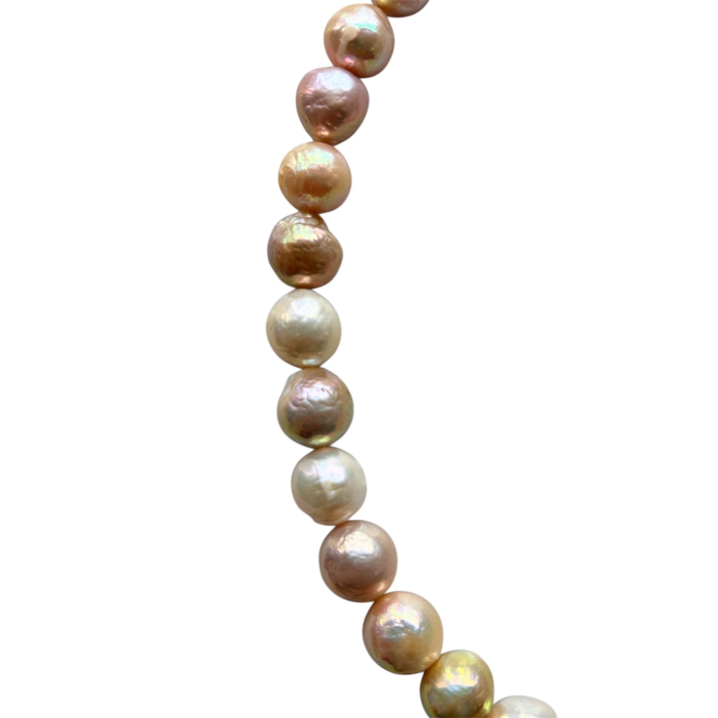 Gold and champagne freshwater pearl choker with large compressed turquoise bead