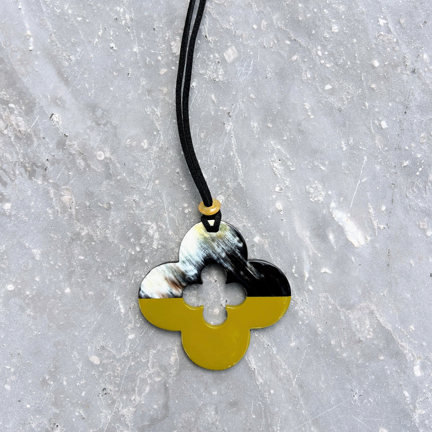 Clover buffalo horn and lacquer pendant