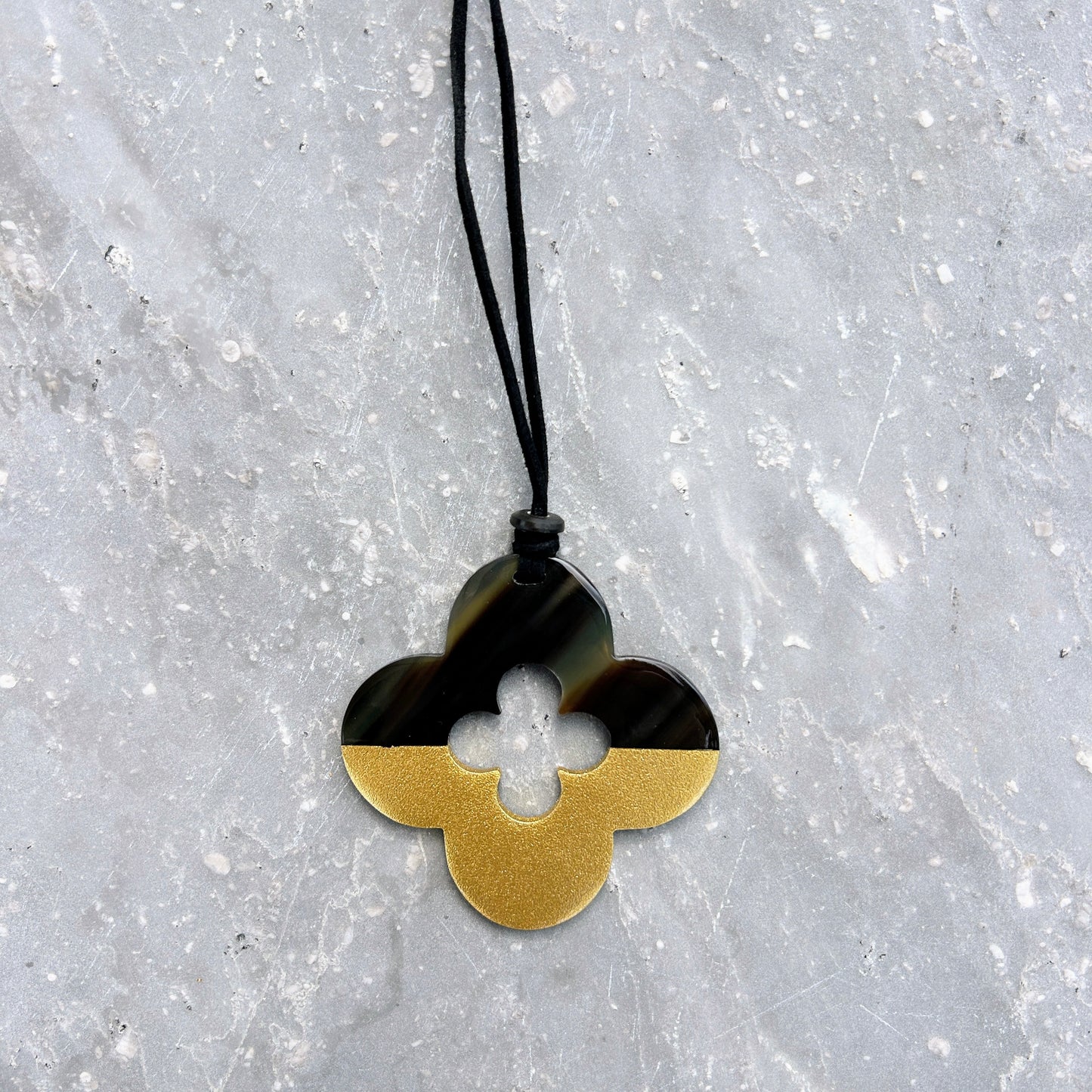 Clover buffalo horn and lacquer pendant