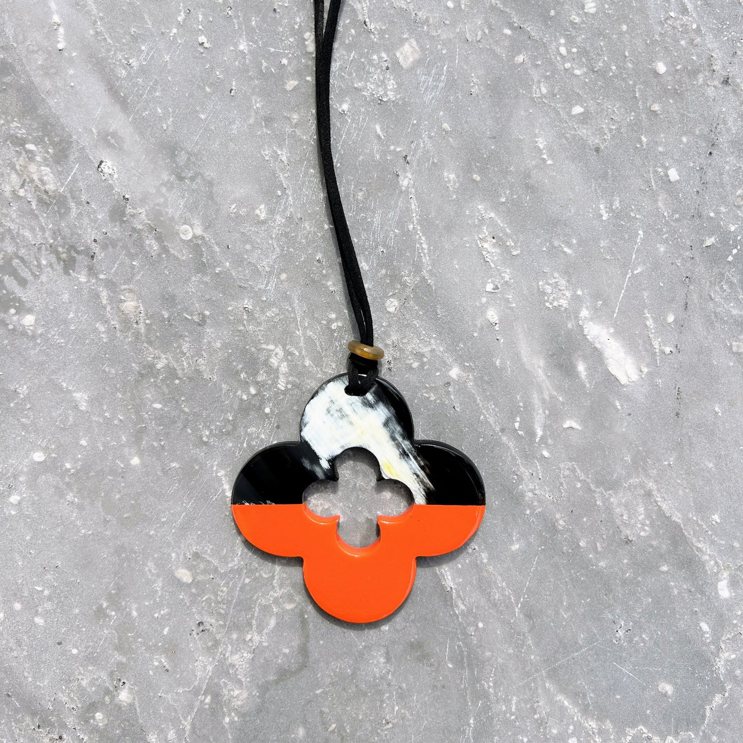 Clover buffalo horn and lacquer pendant