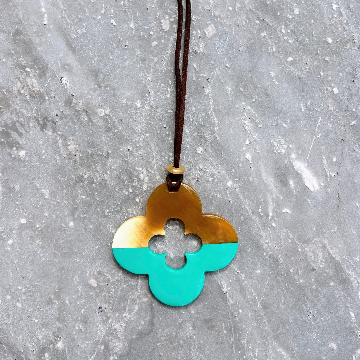 Clover buffalo horn and lacquer pendant