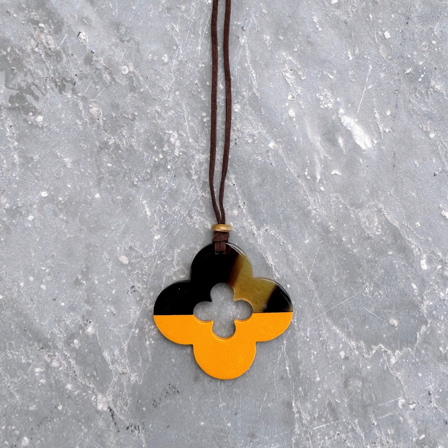 Clover buffalo horn and lacquer pendant