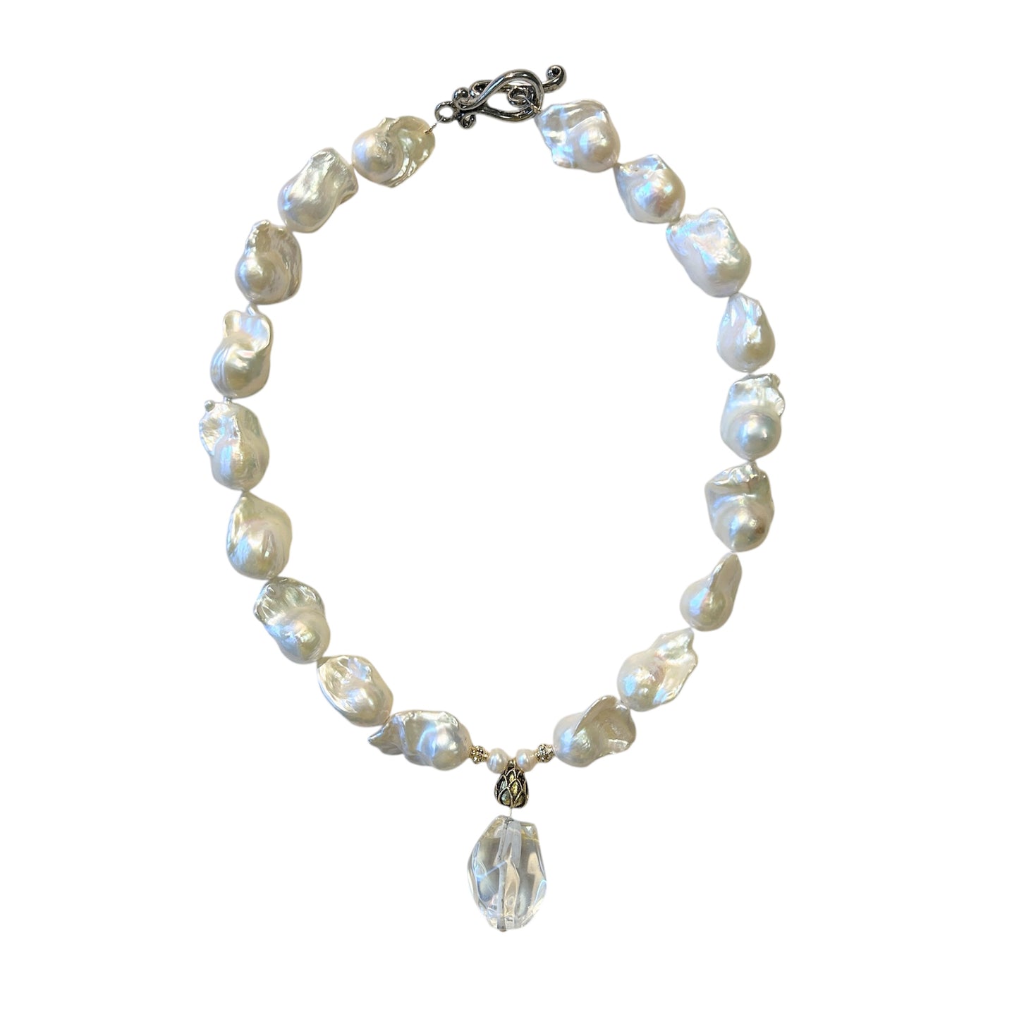 Large baroque freshwater pearl choker with crystal pendant