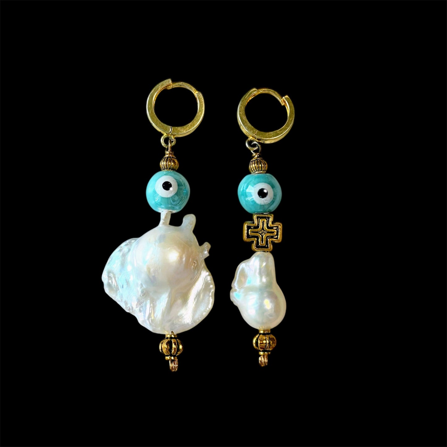 Baroque freshwater pearl evil eye earrings