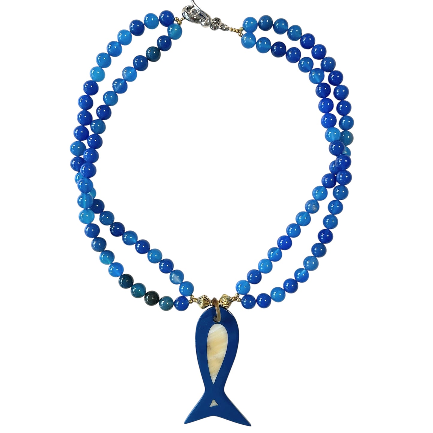 Blue agate necklace with blue buffalo horn and lacquer sardine