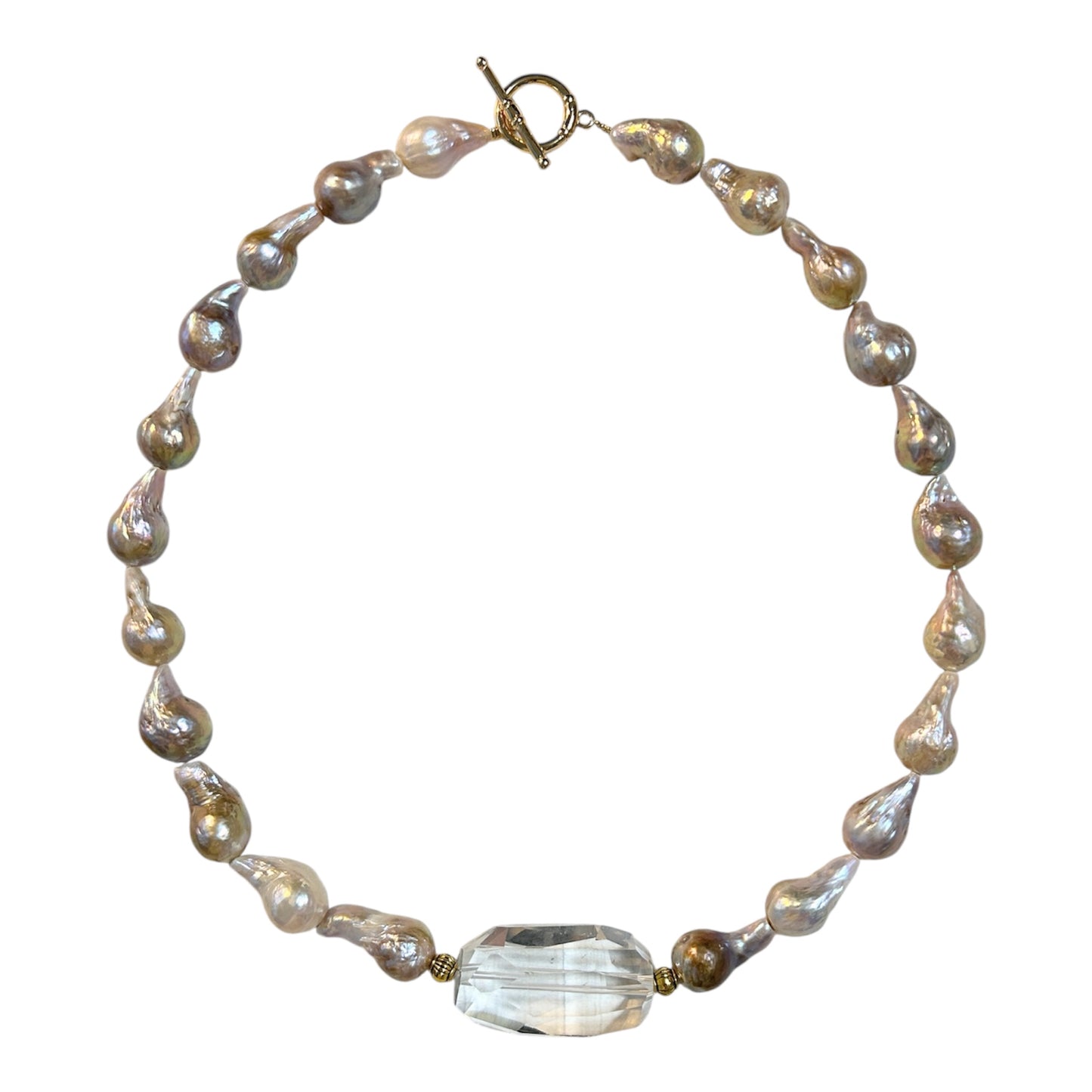 Golden pink baroque freshwater pearl choker with crystal