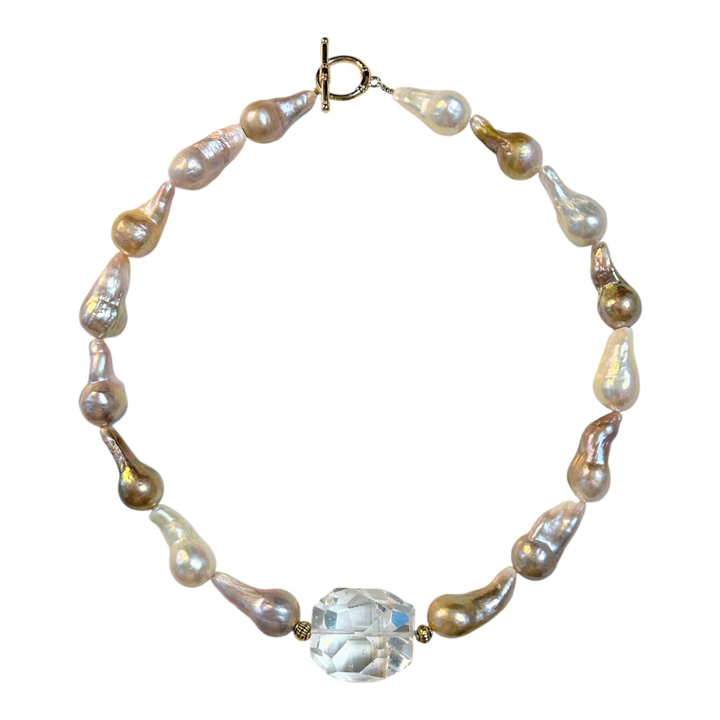Golden pink baroque freshwater pearl choker with crystal