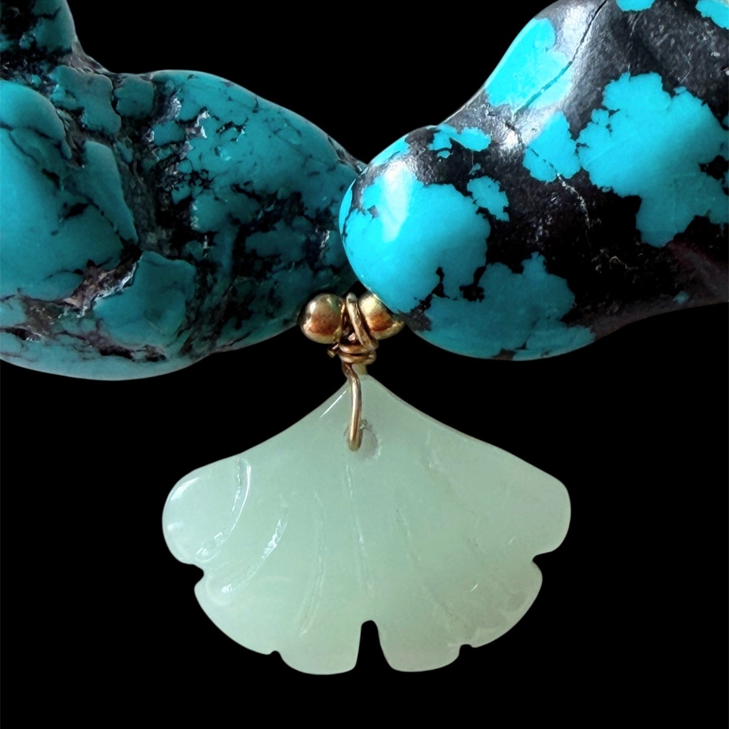 Turquoise, jade, freshwater pearls and bamboo coral necklace