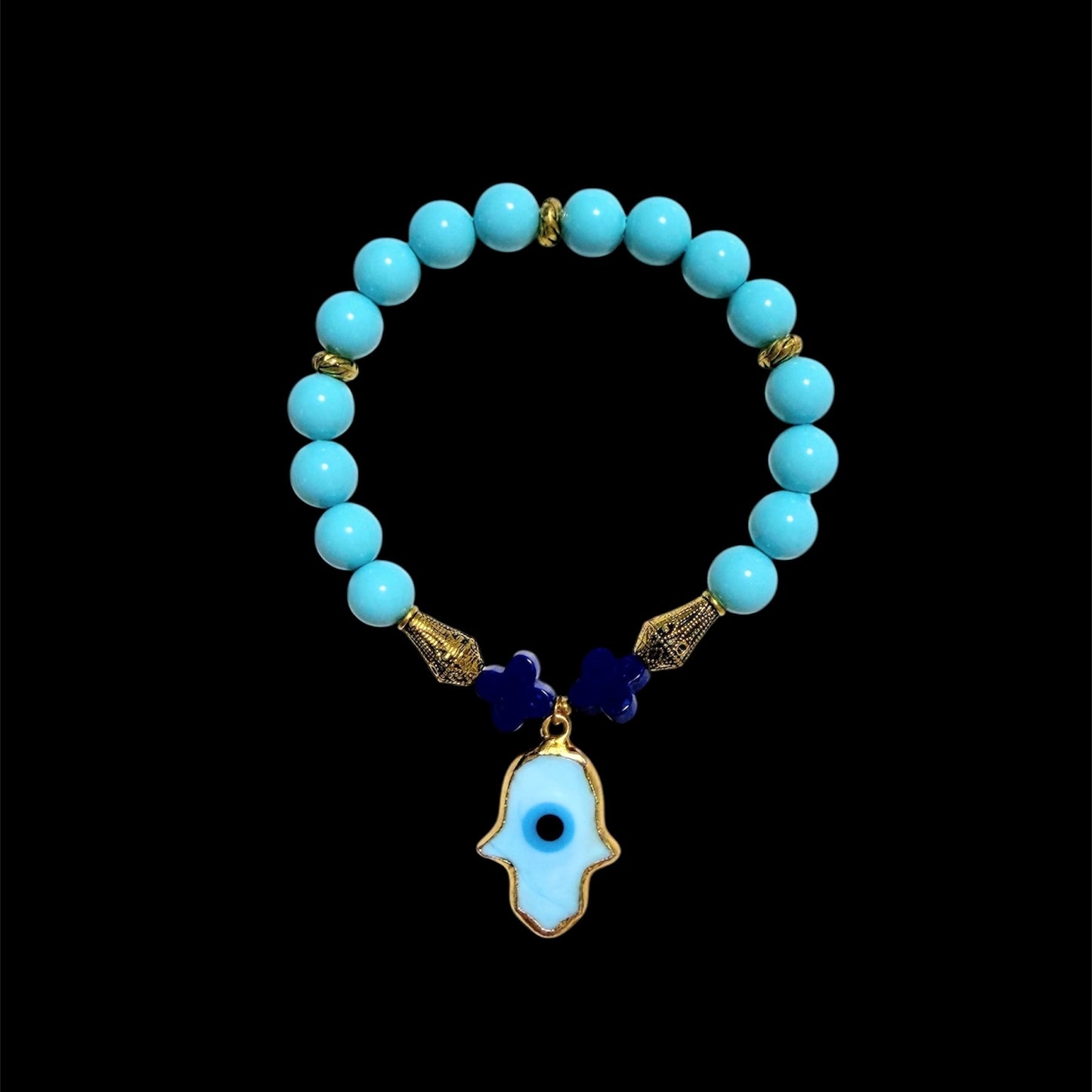 Semi-precious stone and glass evil eye pendant bracelets