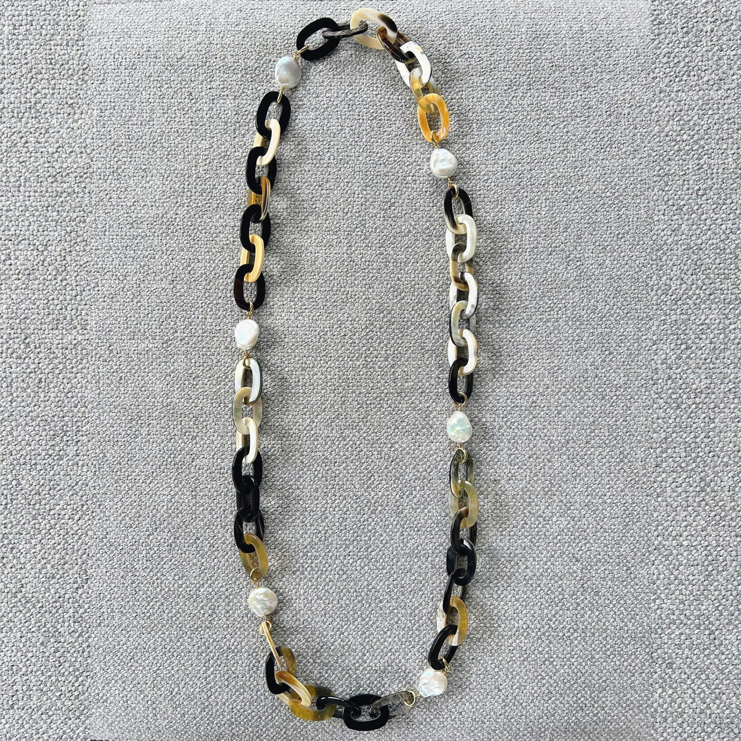Buffalo horn necklace with coin freshwater pearls