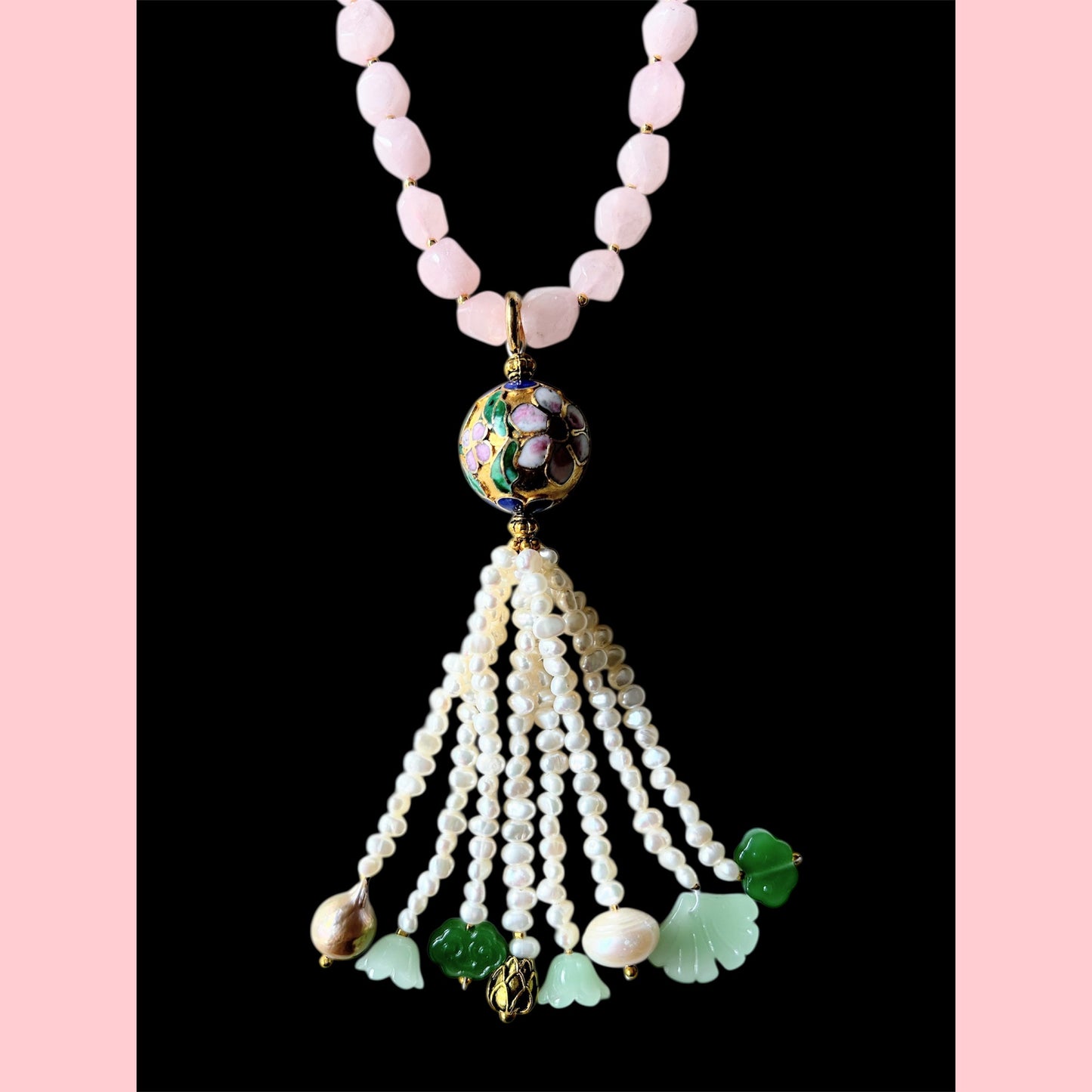Rose quartz Untitled tasseled necklace