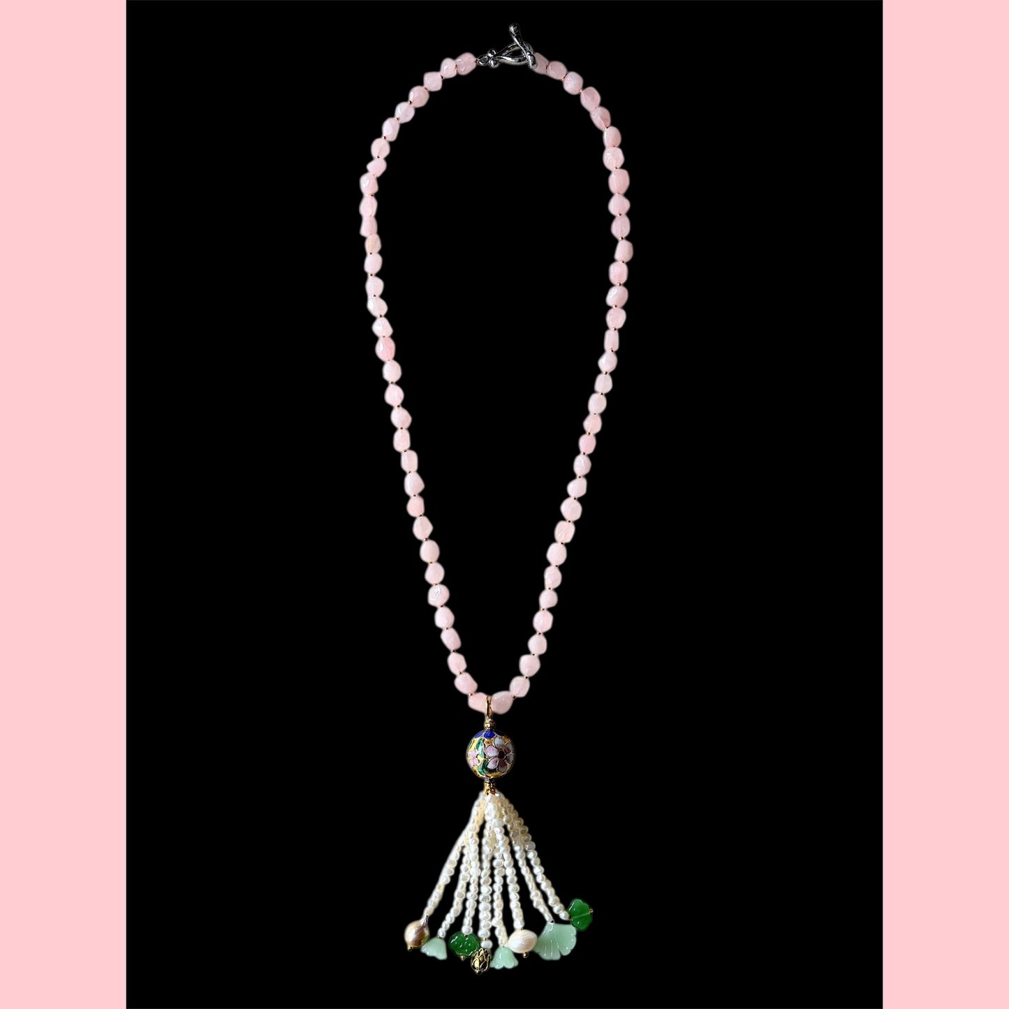 Rose quartz Untitled tasseled necklace