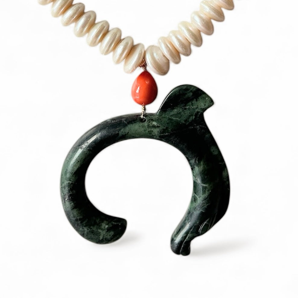 Coin freshwater  pearl choker with carved dragon
