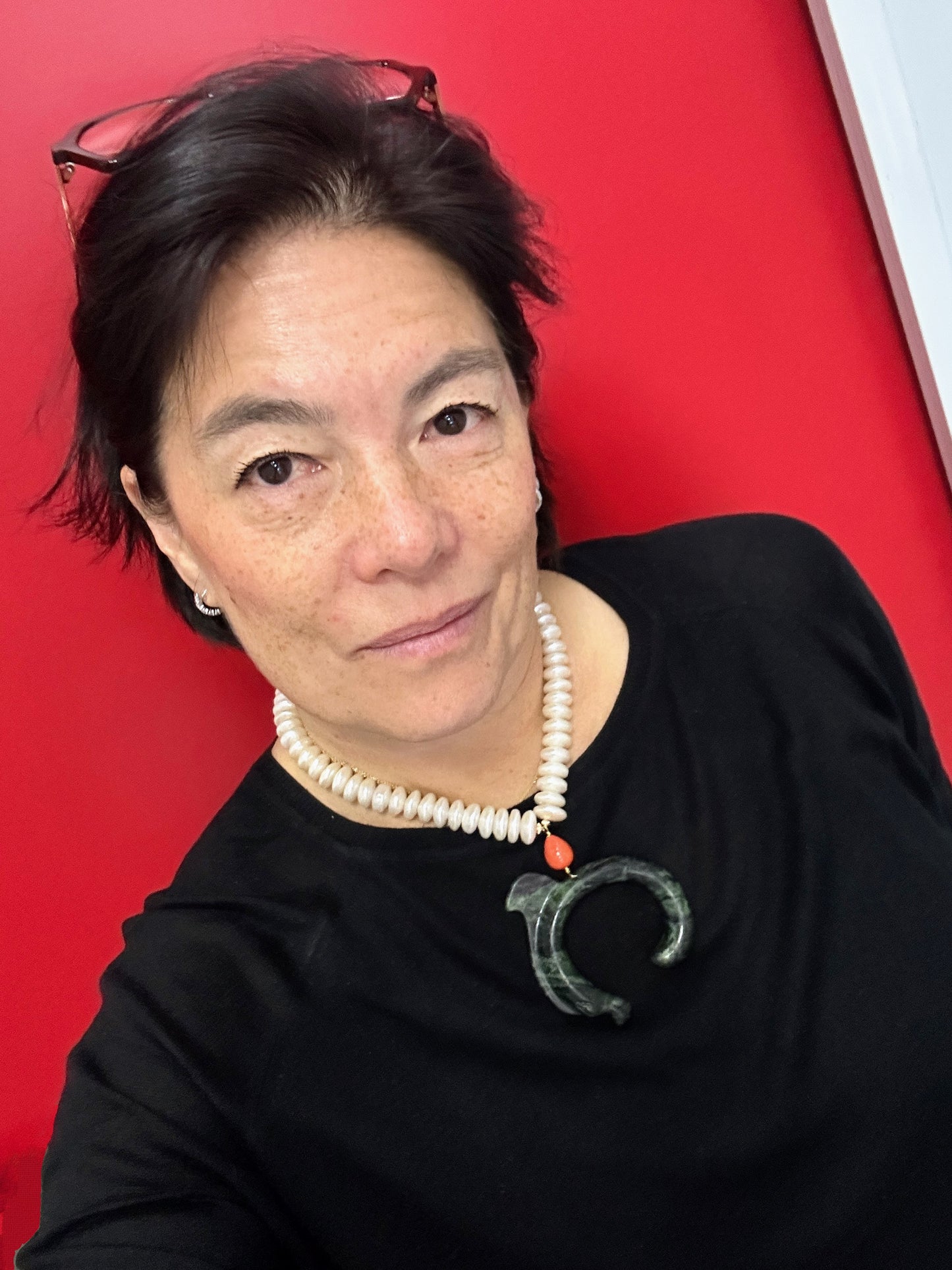 Coin freshwater  pearl choker with carved dragon