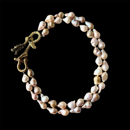 Baroque freshwater pearl choker with brass dragon hook