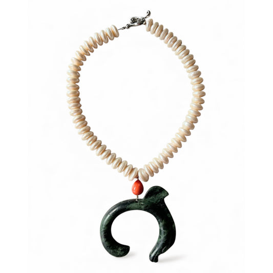 Coin freshwater  pearl choker with carved dragon
