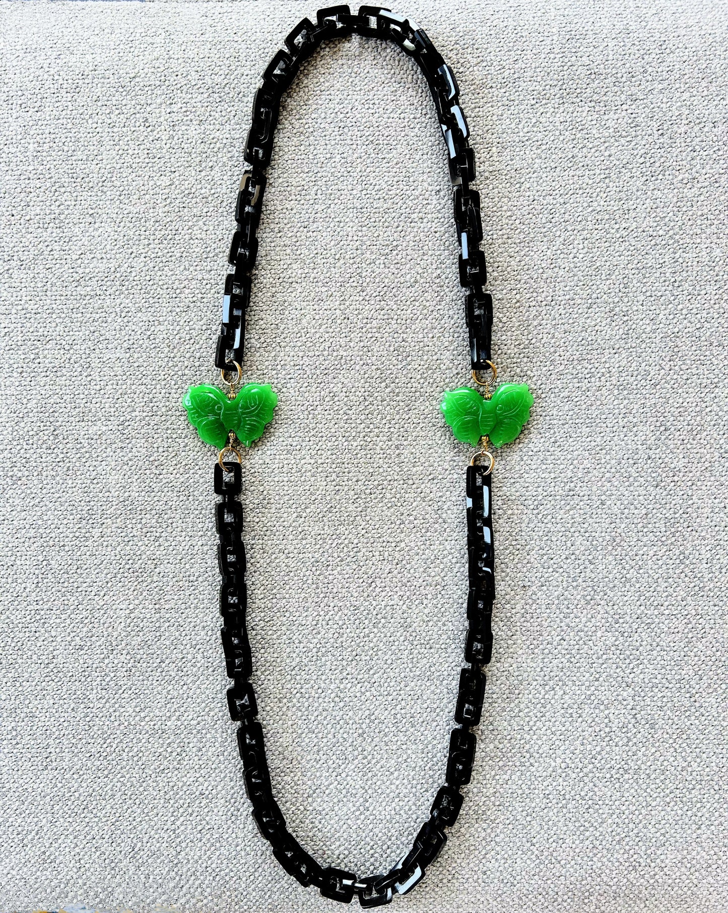 Buffalo horn necklace with jade carved butterflies