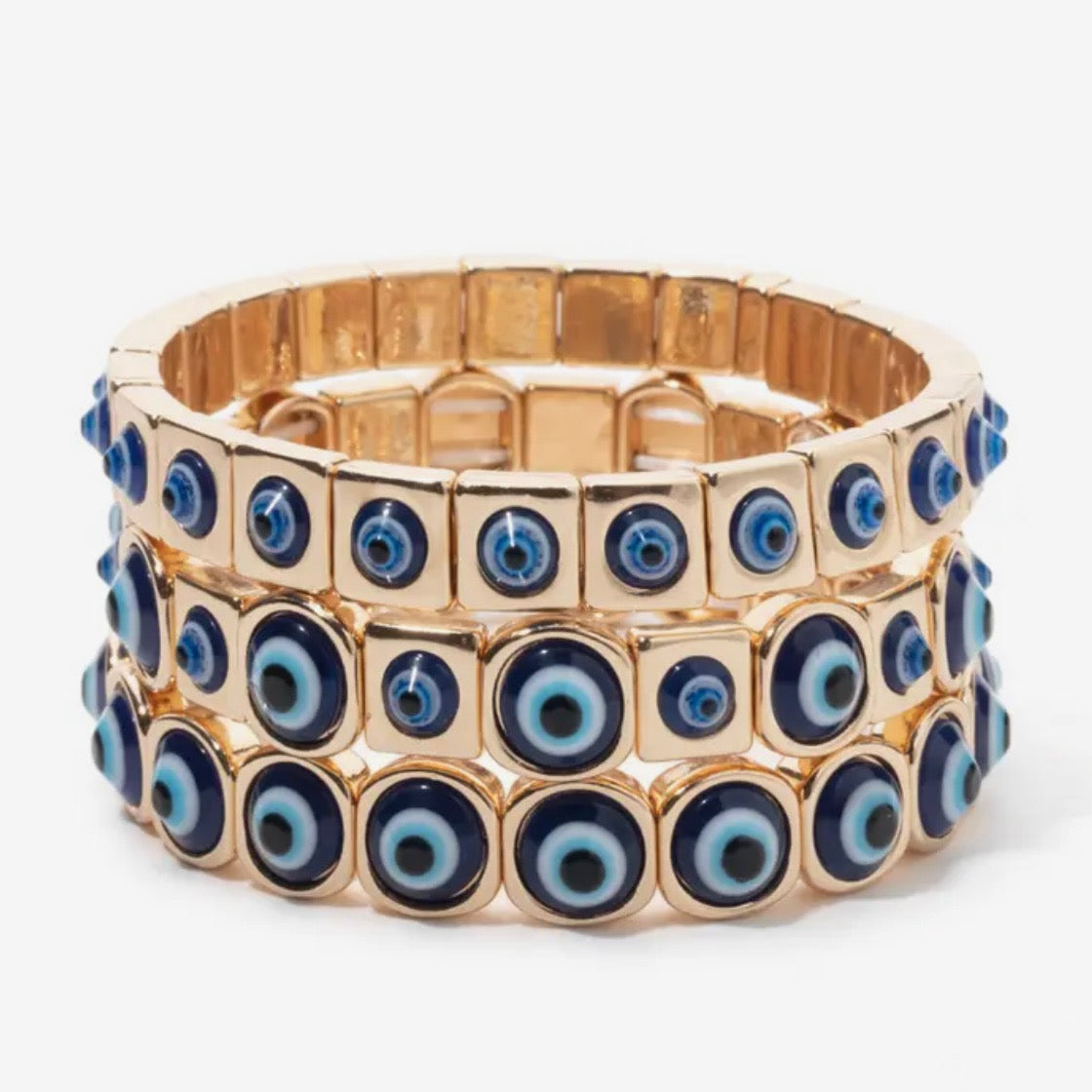 Set of 3 enamel evil eye bracelets