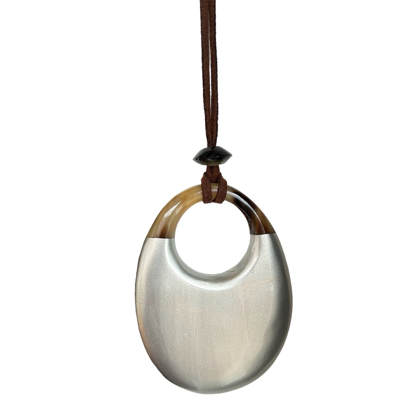 Oval buffalo horn and silver lacquer pendant