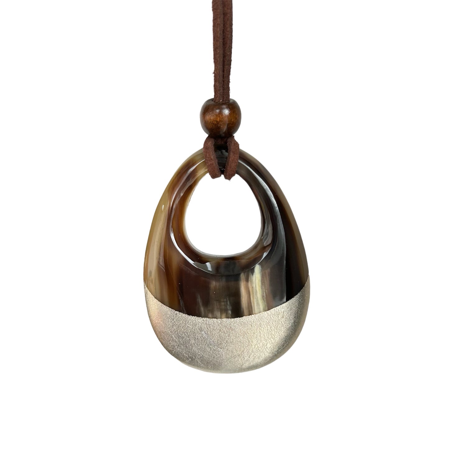 Oval buffalo horn and silver lacquer pendant