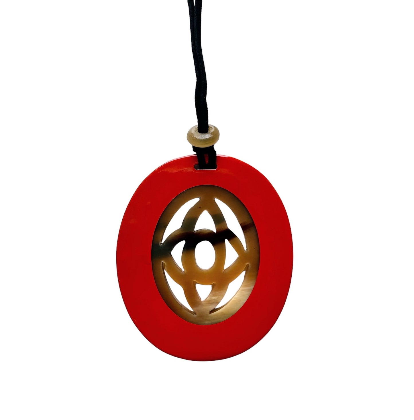 Oval buffalo horn and lacquer pendant