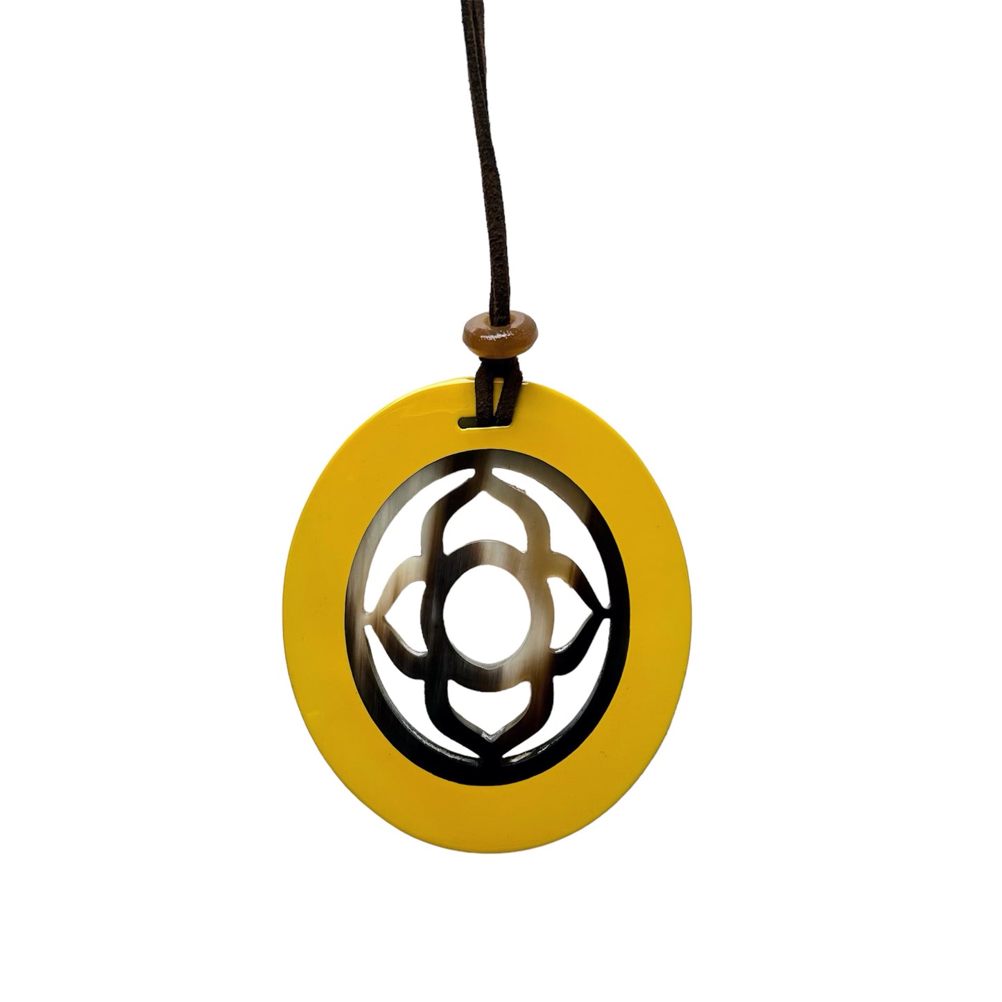 Oval buffalo horn and lacquer pendant