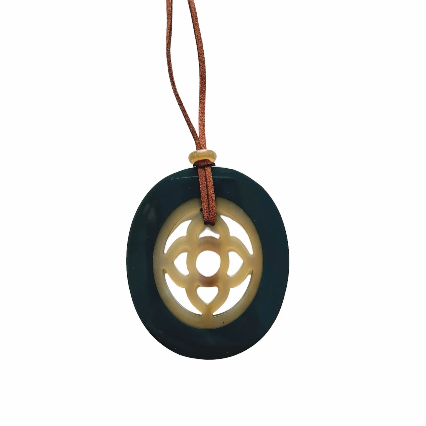 Oval buffalo horn and lacquer pendant