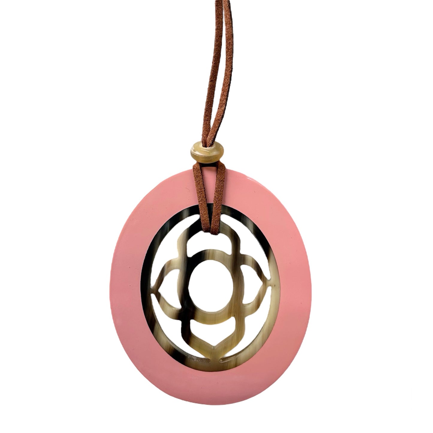 Oval buffalo horn and lacquer pendant