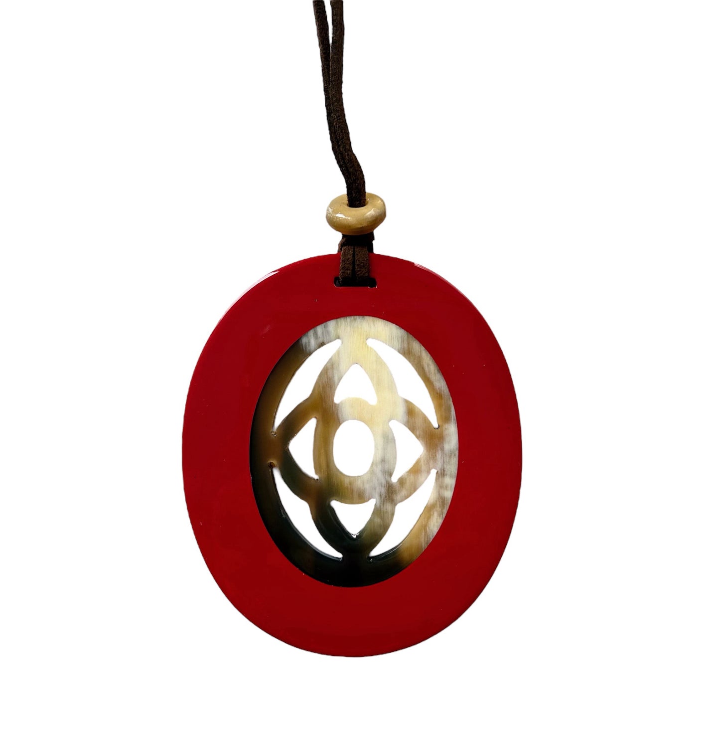 Oval buffalo horn and lacquer pendant