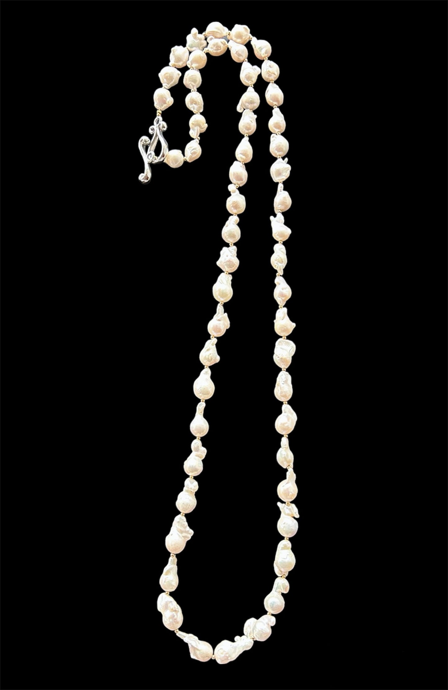 Baroque freshwater pearl necklace with large brass hook and abalone shell pendant