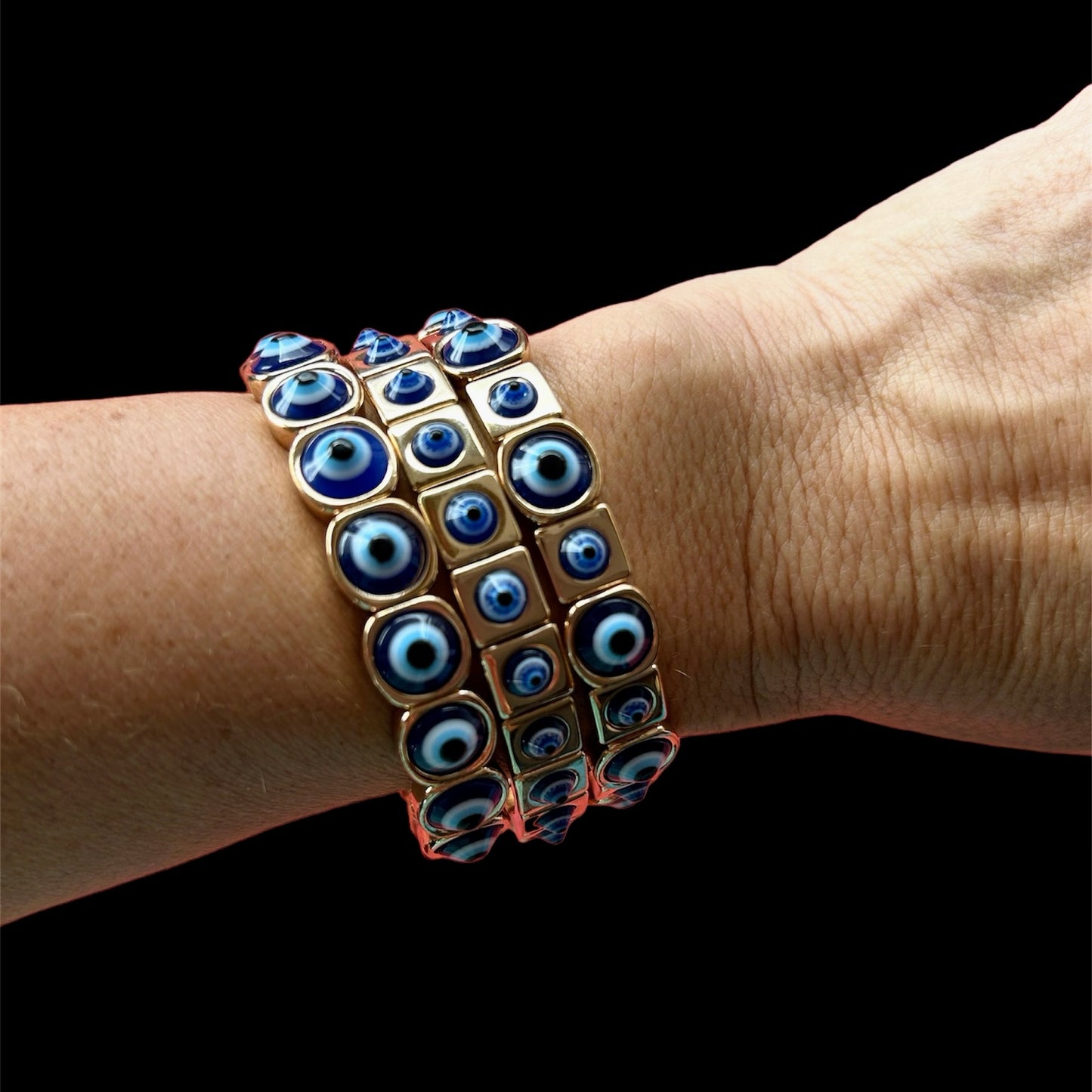 Set of 3 enamel evil eye bracelets