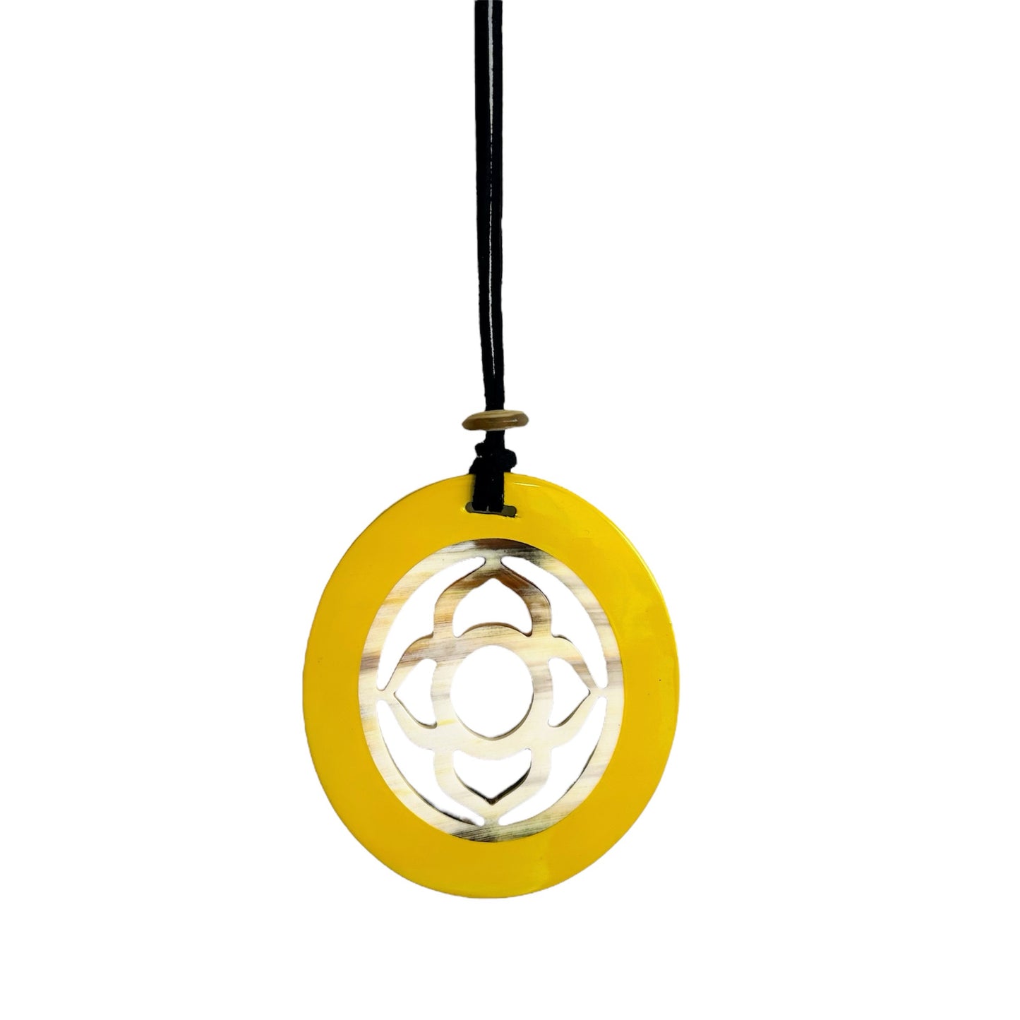 Oval buffalo horn and lacquer pendant