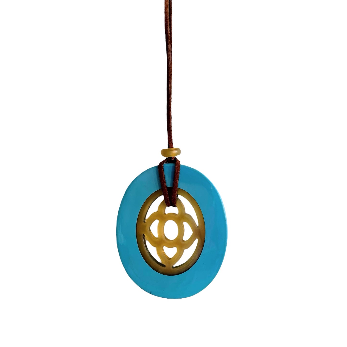 Oval buffalo horn and lacquer pendant