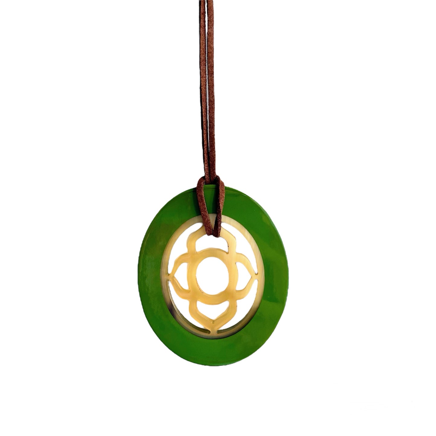 Oval buffalo horn and lacquer pendant