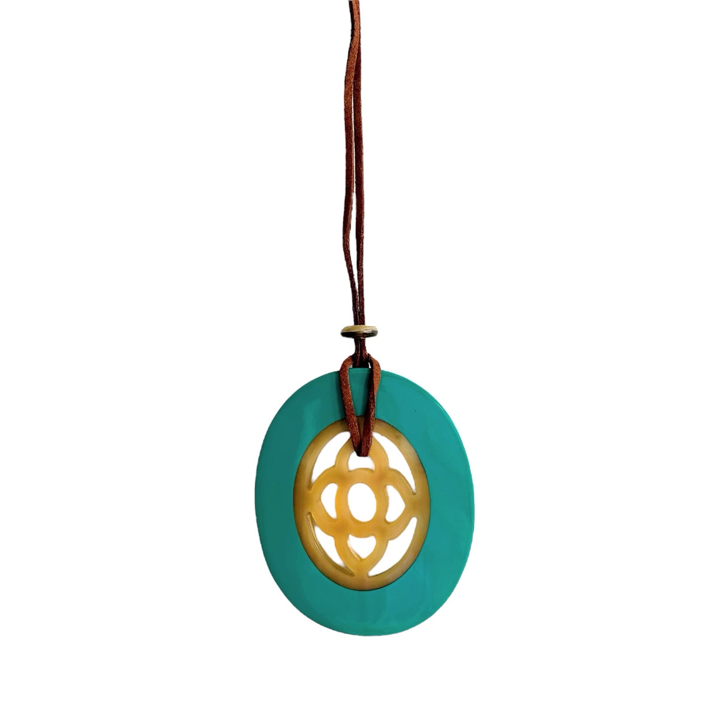 Oval buffalo horn and lacquer pendant