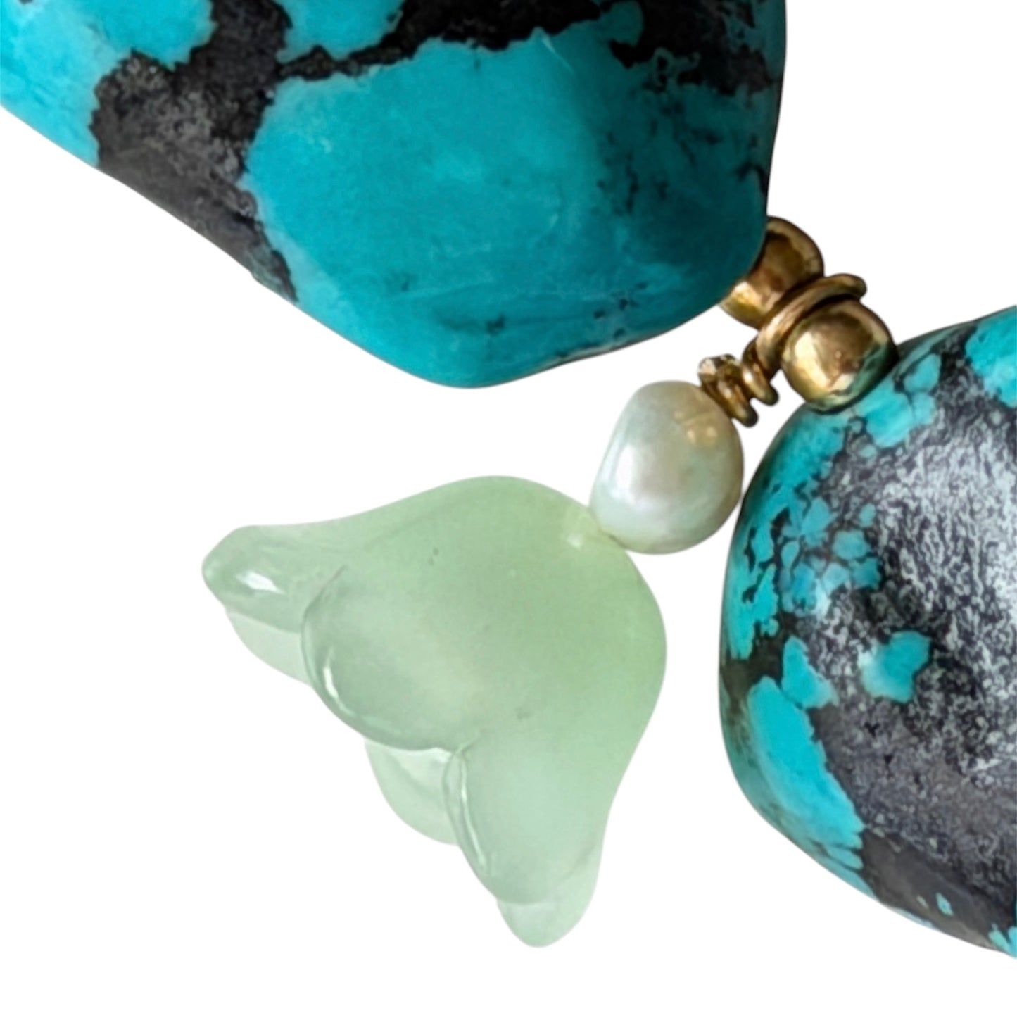 Turquoise, jade, freshwater pearls and bamboo coral necklace