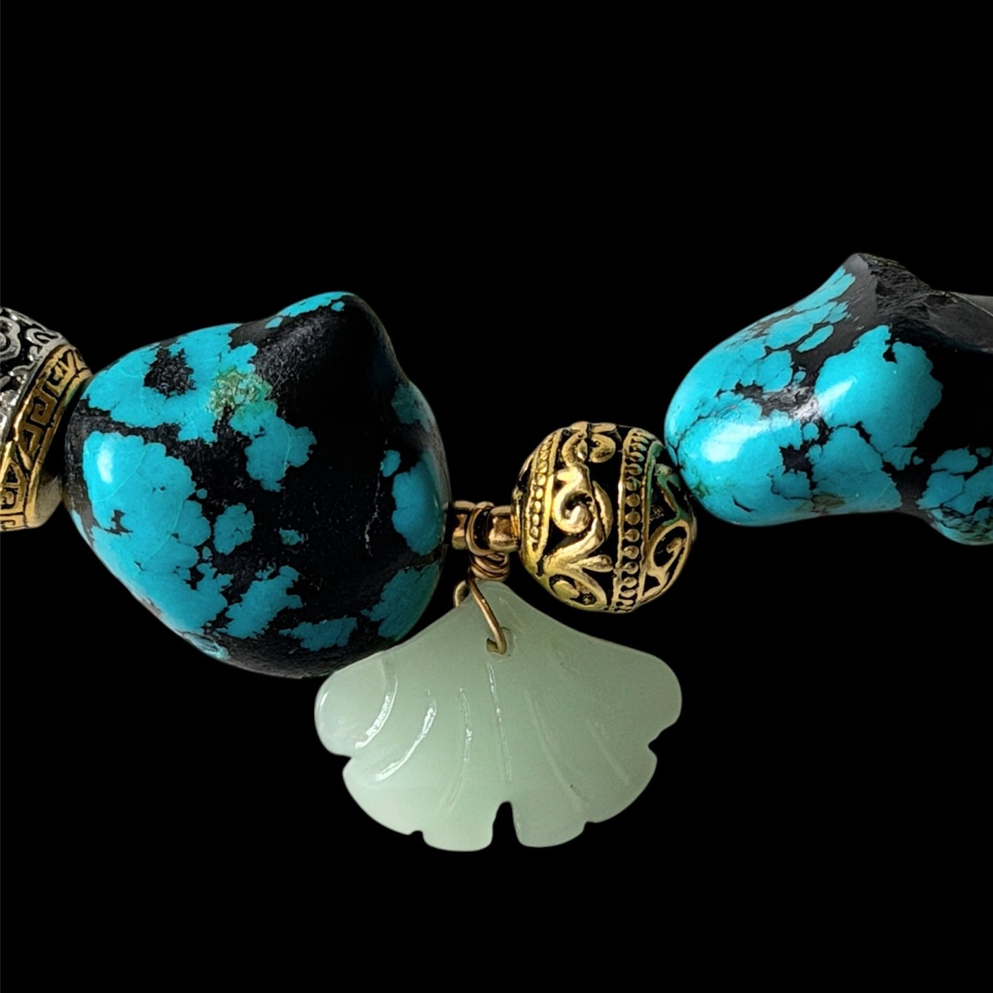 Turquoise, jade, freshwater pearls and bamboo coral necklace