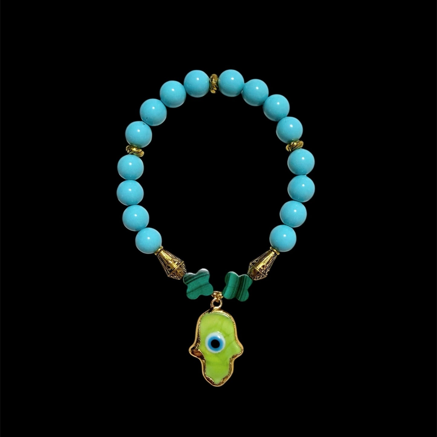 Semi-precious stone and glass evil eye pendant bracelets