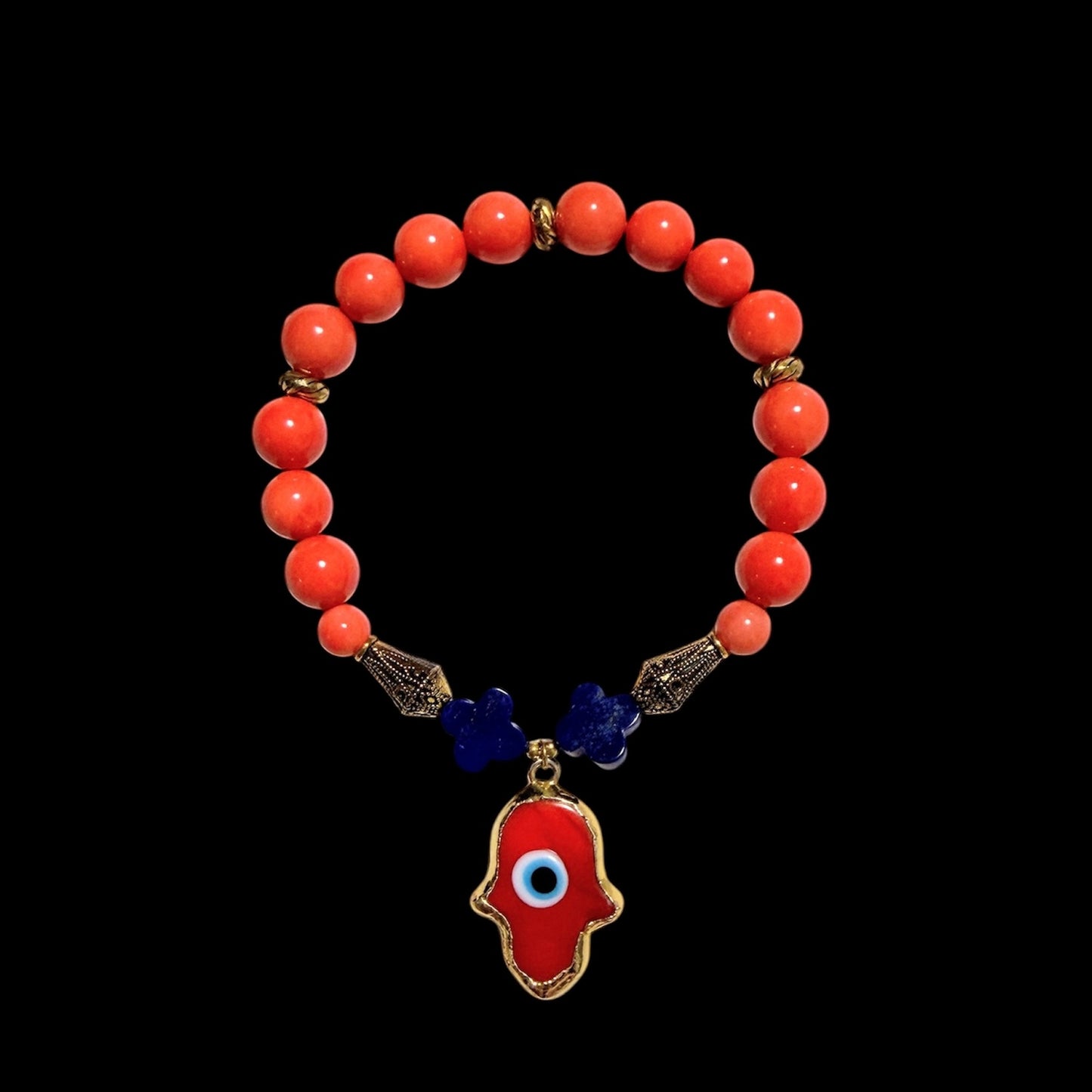 Semi-precious stone and glass evil eye pendant bracelets