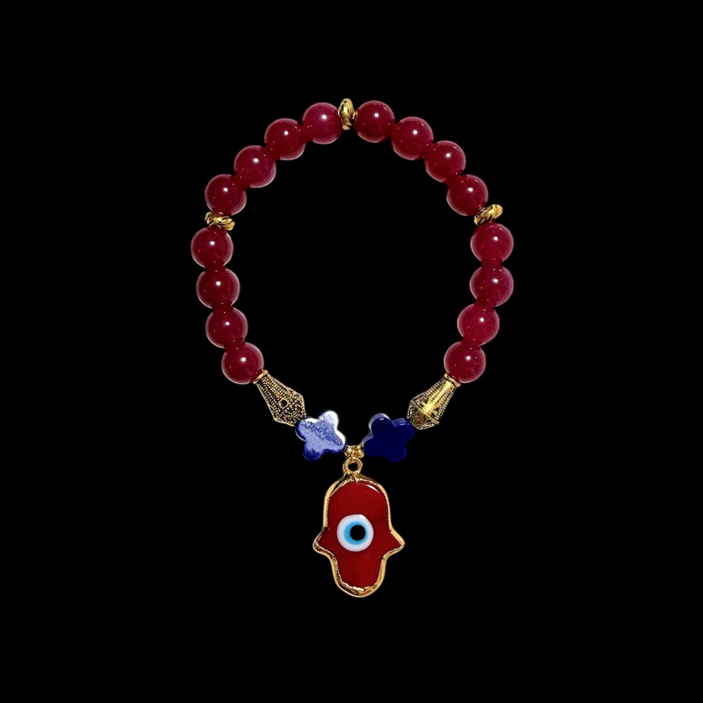 Semi-precious stone and glass evil eye pendant bracelets