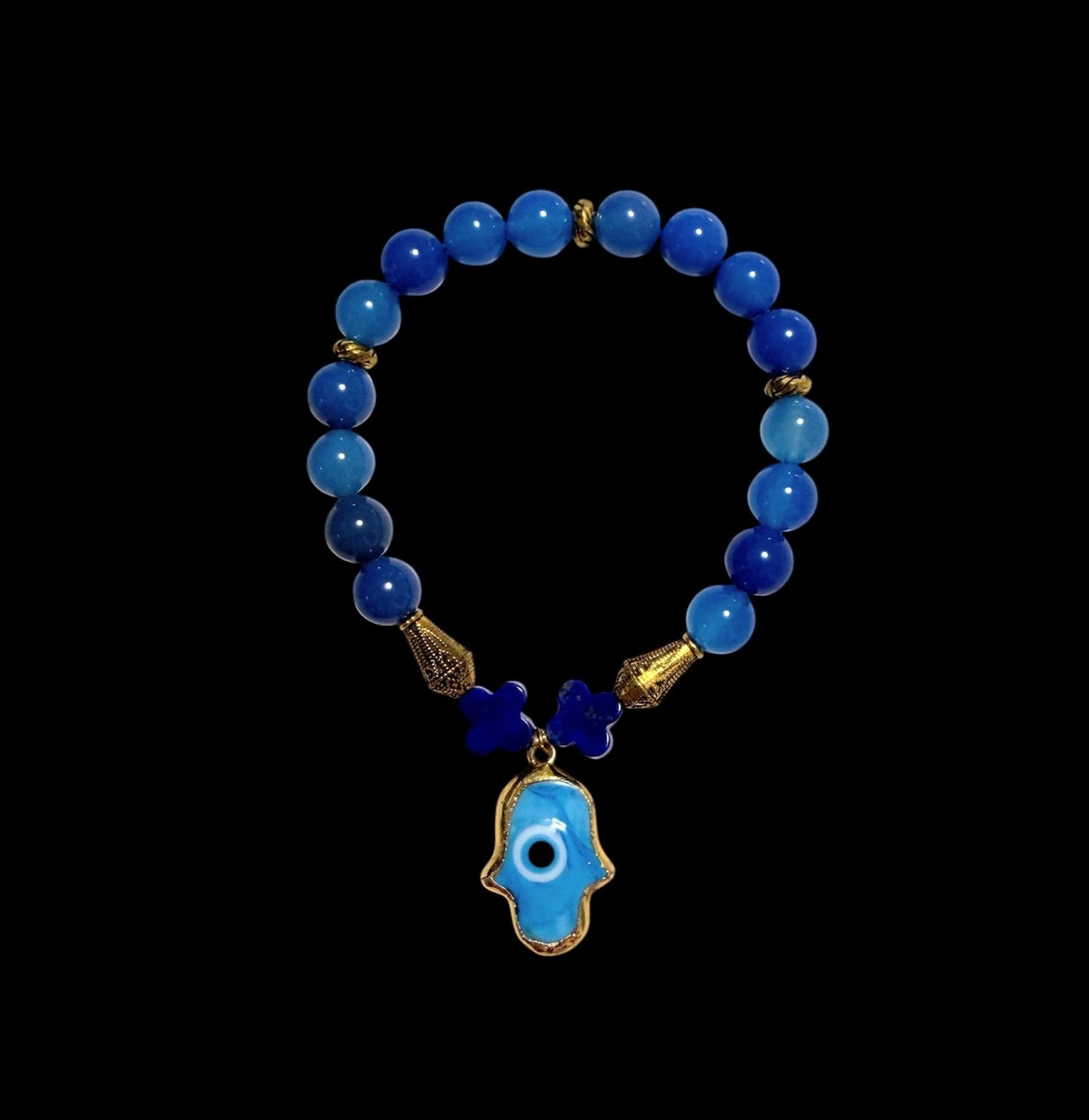 Semi-precious stone and glass evil eye pendant bracelets
