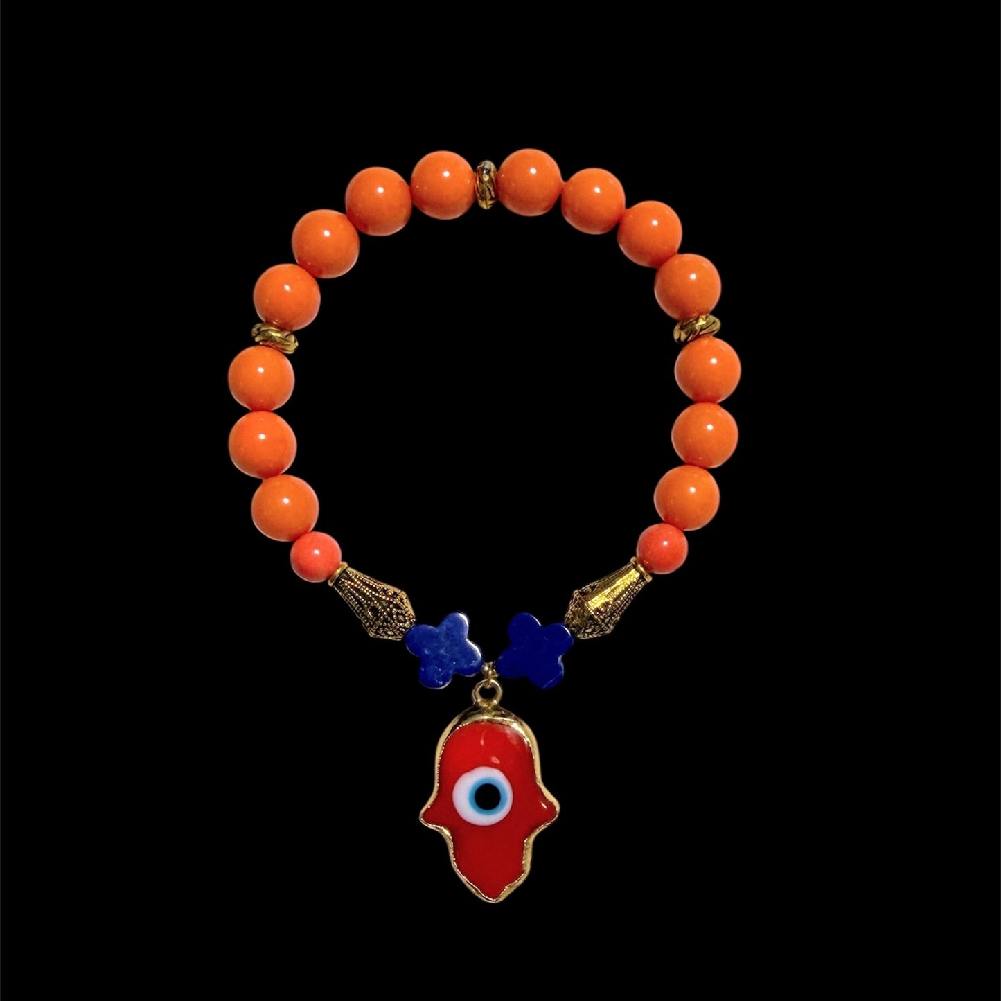 Semi-precious stone and glass evil eye pendant bracelets