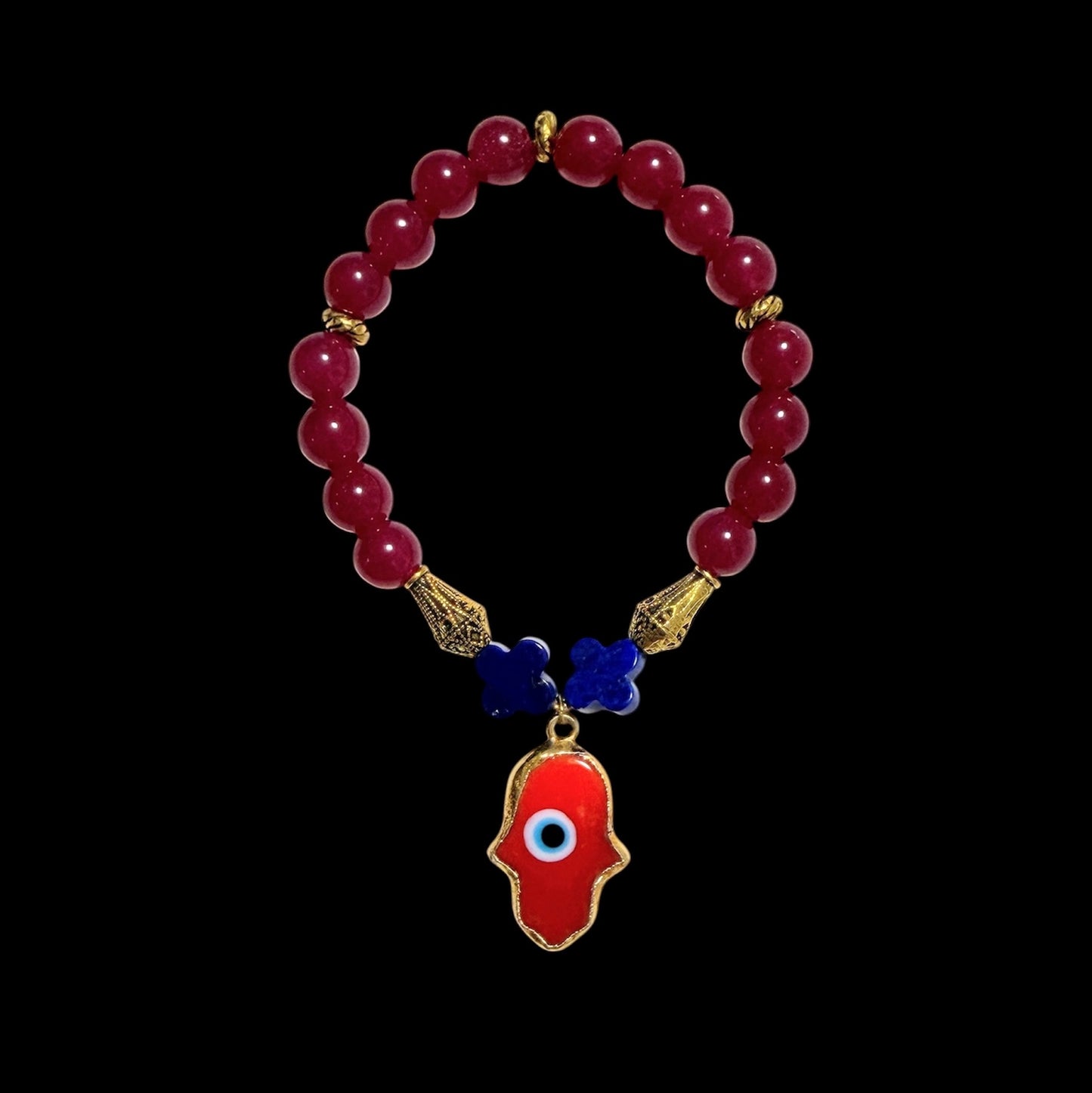 Semi-precious stone and glass evil eye pendant bracelets