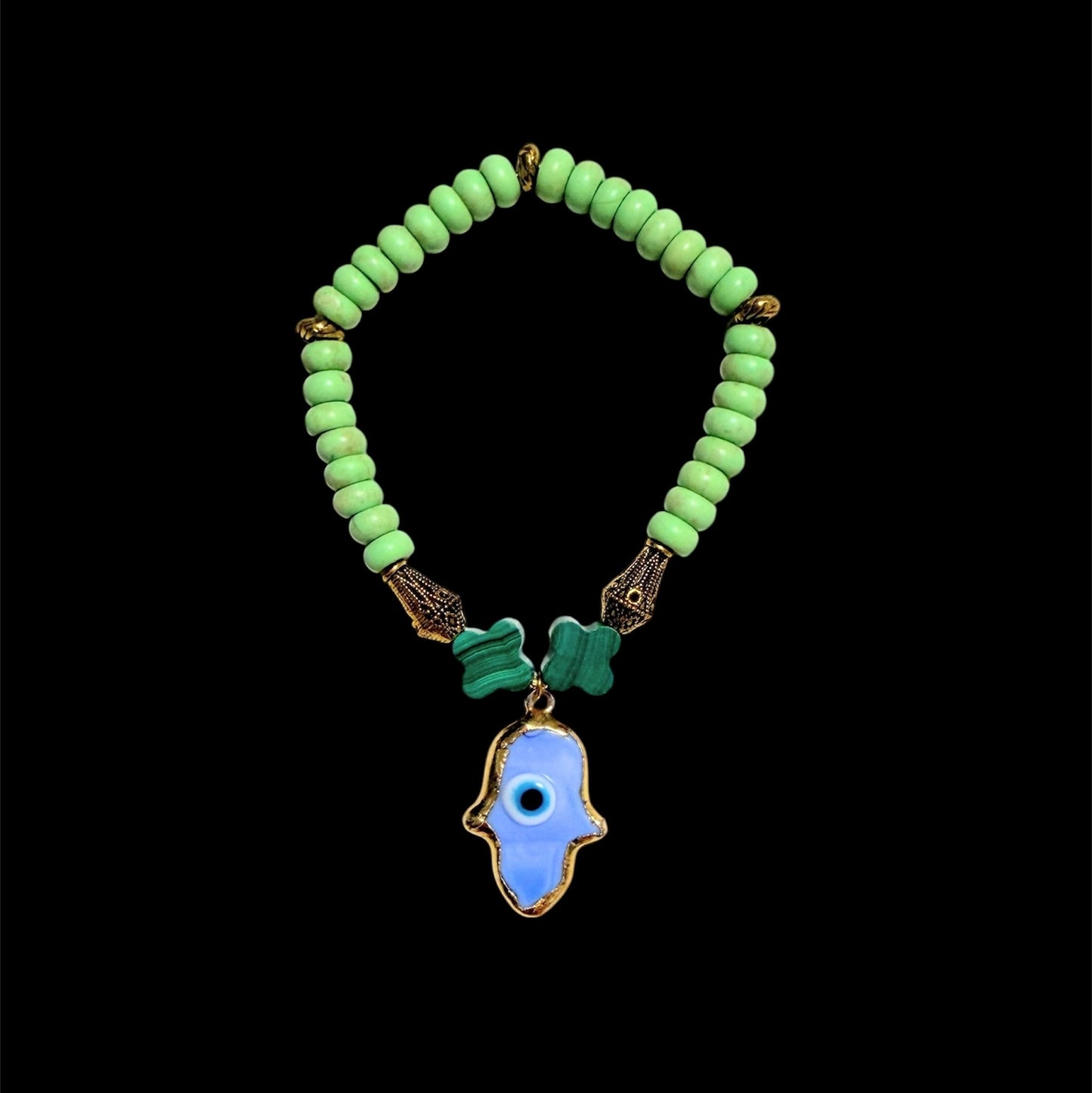 Semi-precious stone and glass evil eye pendant bracelets