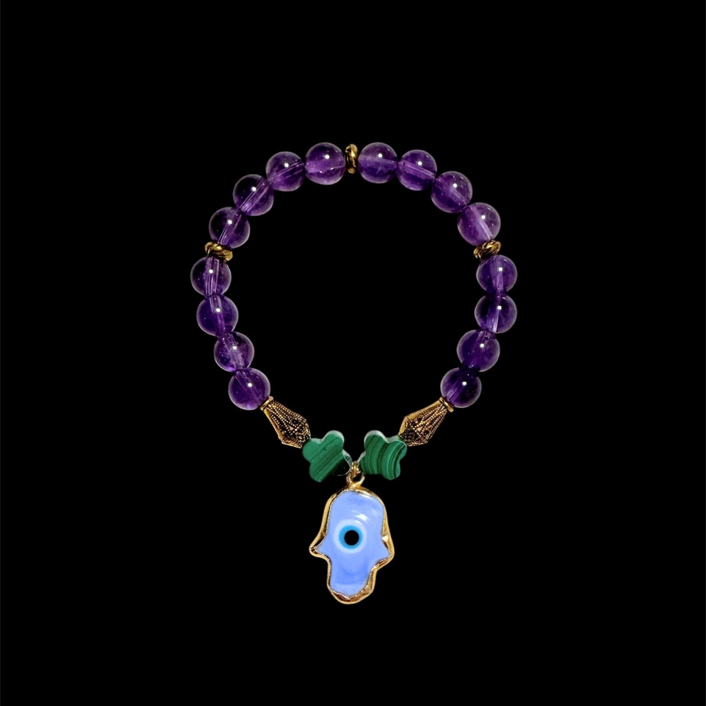 Semi-precious stone and glass evil eye pendant bracelets