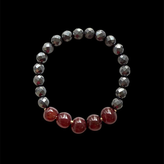 Hematite and carnelian men’s bracelet