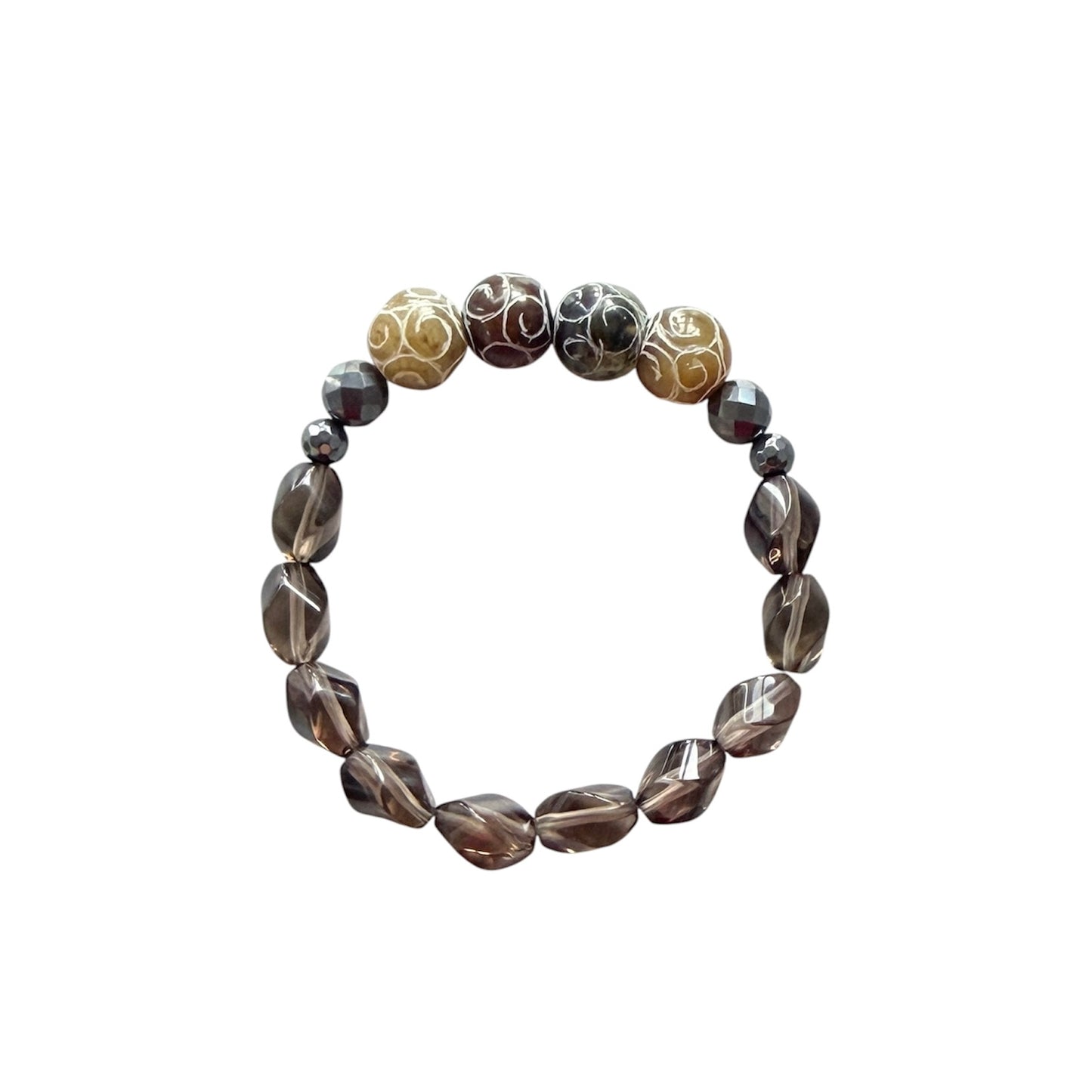 Smoky quartz and old jade men’s bracelet